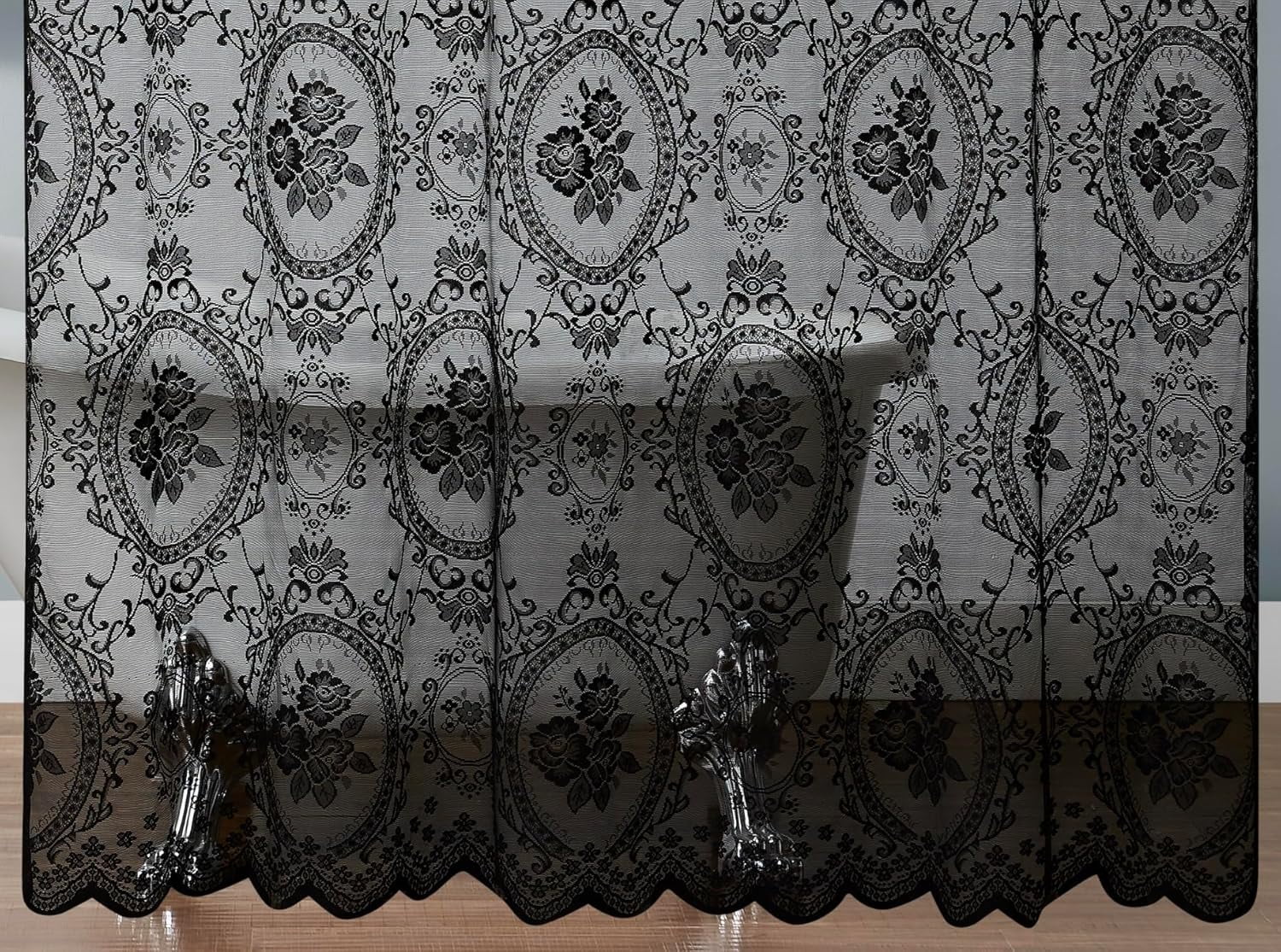 72 Inch Gothic Vintage Black Shower Curtain with White Valance. SH Black-White 72