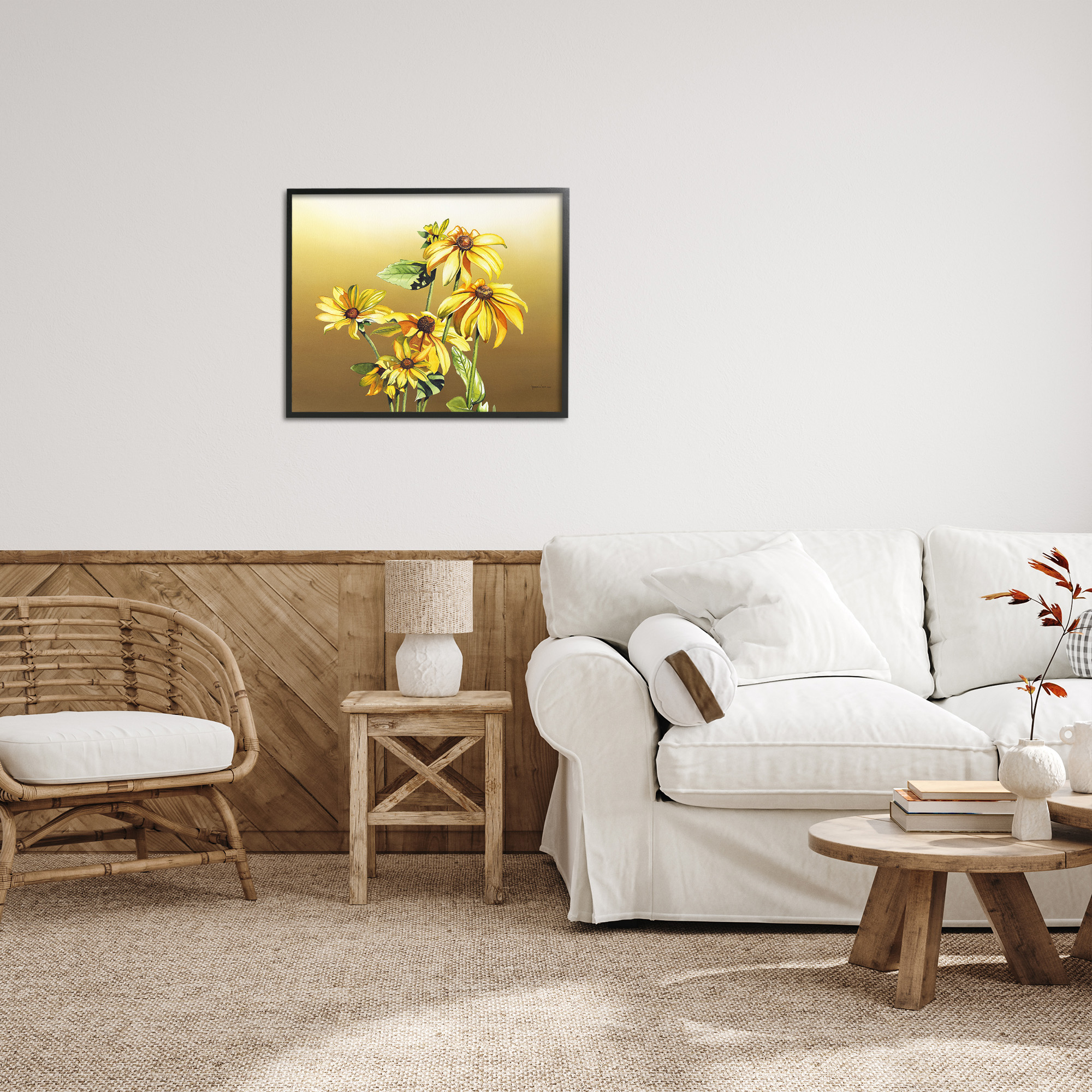 Stupell Industries Drooping Daisy Petals Botanical & Floral Painting Black Framed Art Print Wall Art, 30 x 24