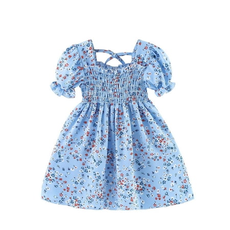 

Girls Clothes Summer Princess Sweet Dress For Kids Toddler Girls Short Sleeve Beach Dresses Kids Floral Printed Princess Dress Clothes
