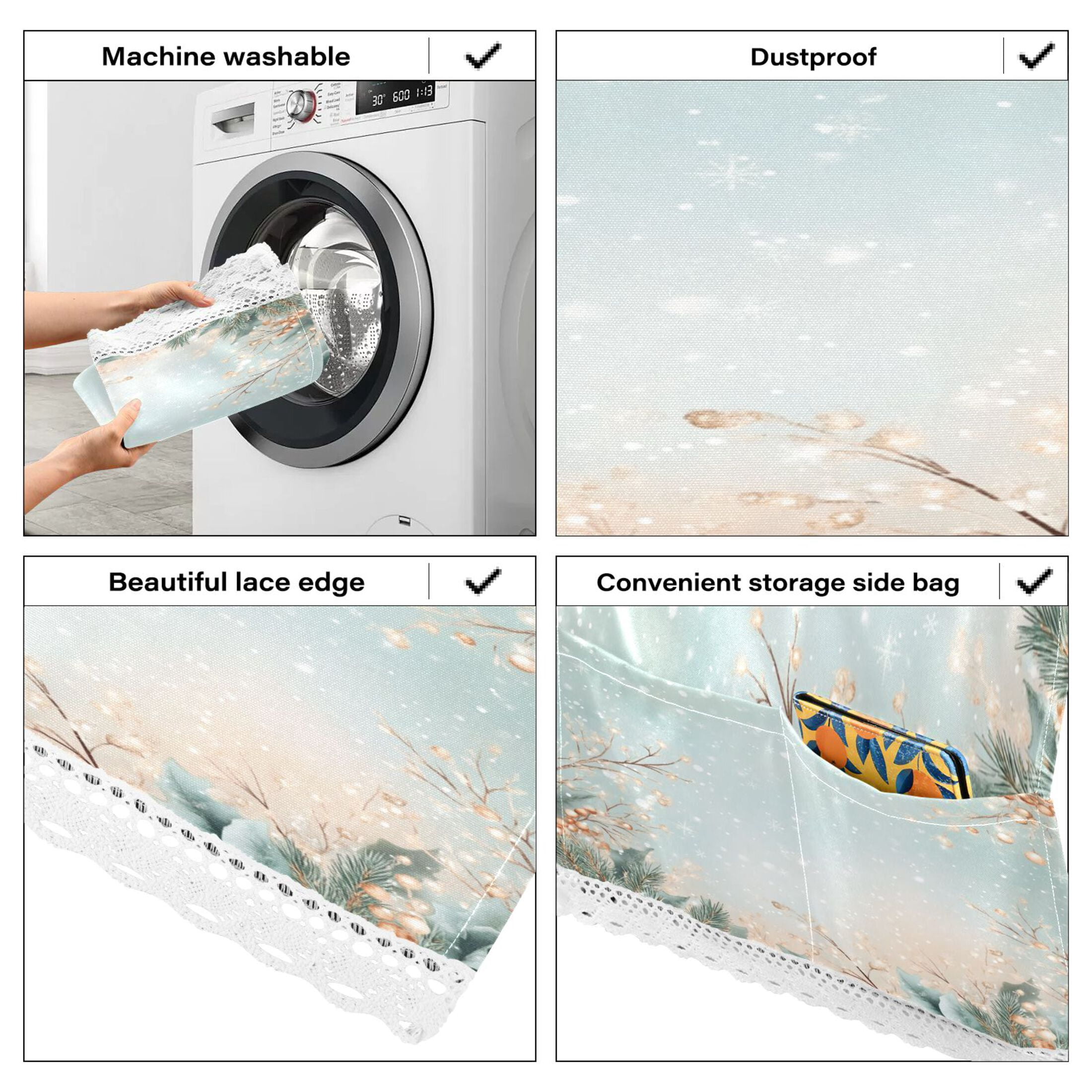 Winter Themed PatternWasher and Dryer Covers Dust-Proof and Oil Resistant Fridge Cover with 4 Storage Pockets Washing Machine Top Cover for Laundry Kitchen Home 51.2 x 22 In
