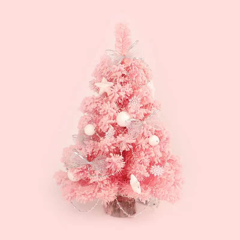 DEXING Pink flocked artificial Christmas tree, mini ball table