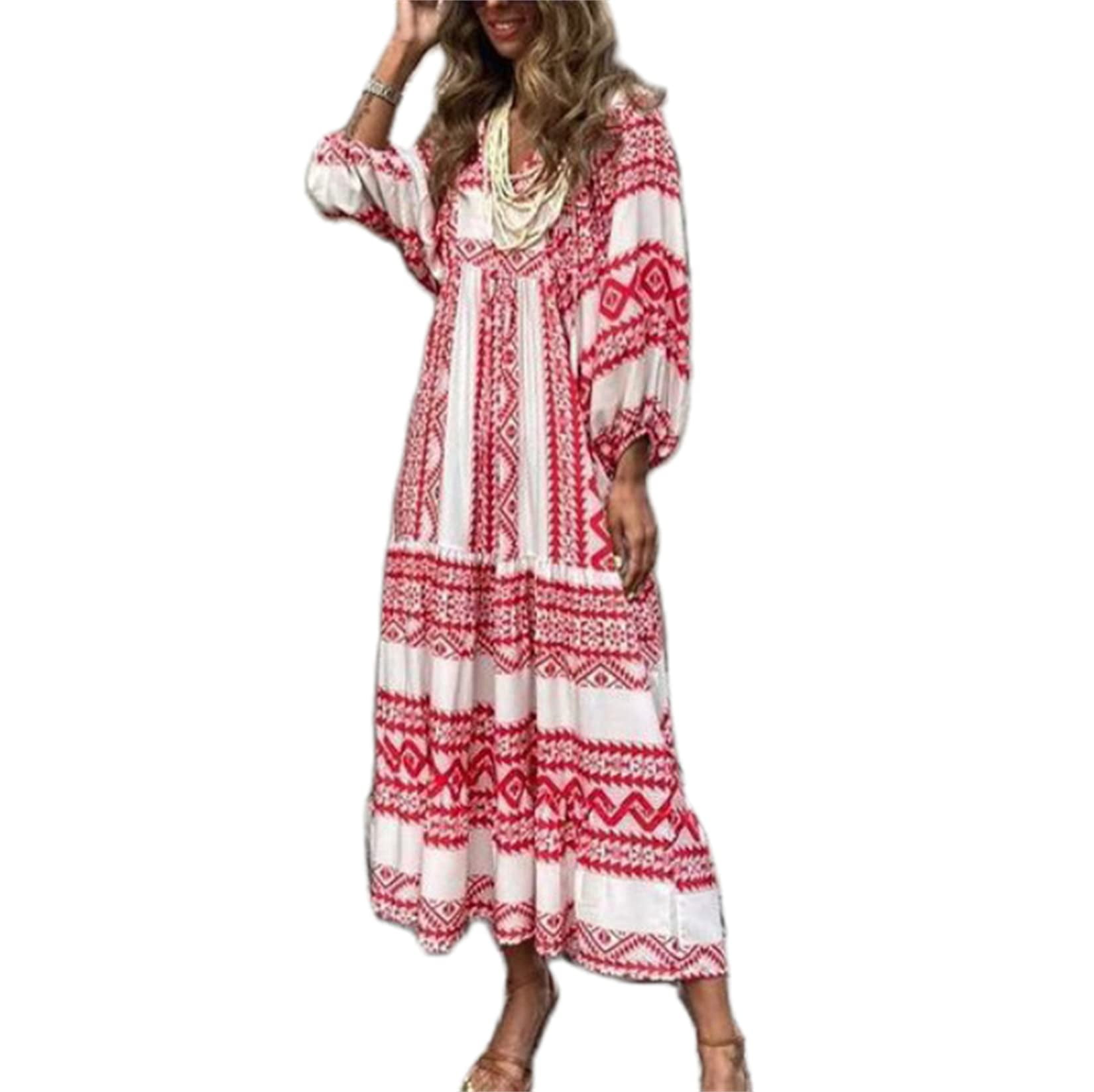 Licupiee Women Short Puff Sleeve Maxi Dress Beach Summer Dresses Boho Dress Smocked Tiered Flares Sundress, Women's, Size: Small