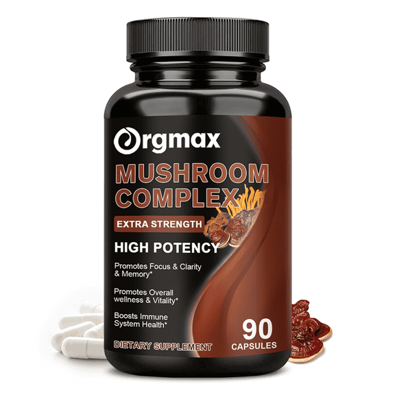 Orgmax 10 Blend Mushroom Complex Capsules 2760mg for Energy & Immune Support, Dietary Supplements Promote Mental Clarity & Focus, 90 Capsules