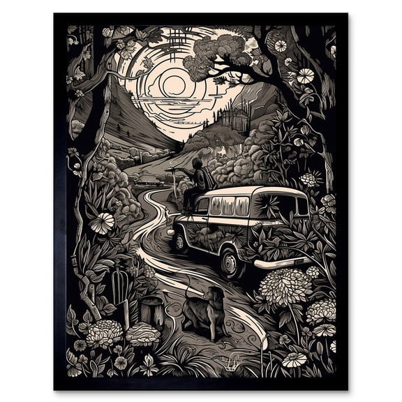 Road Trip Stop by Countryside Forest Landscape Art Print Framed Poster Wall Decor 12x16 inch