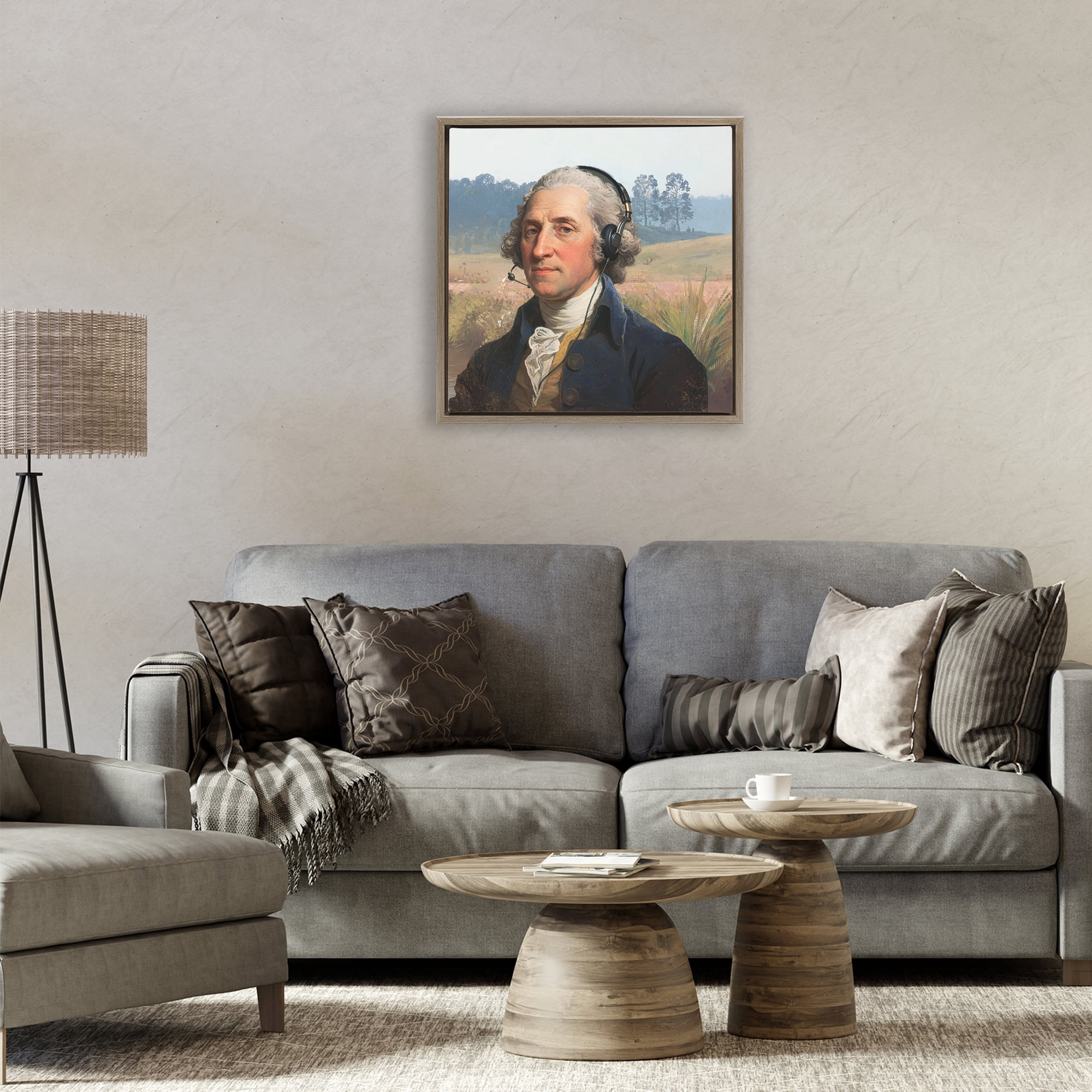 Stupell Industries Classical Gentleman with Headset Brown Framed Floater Canvas Wall Art, design by CAD Designs