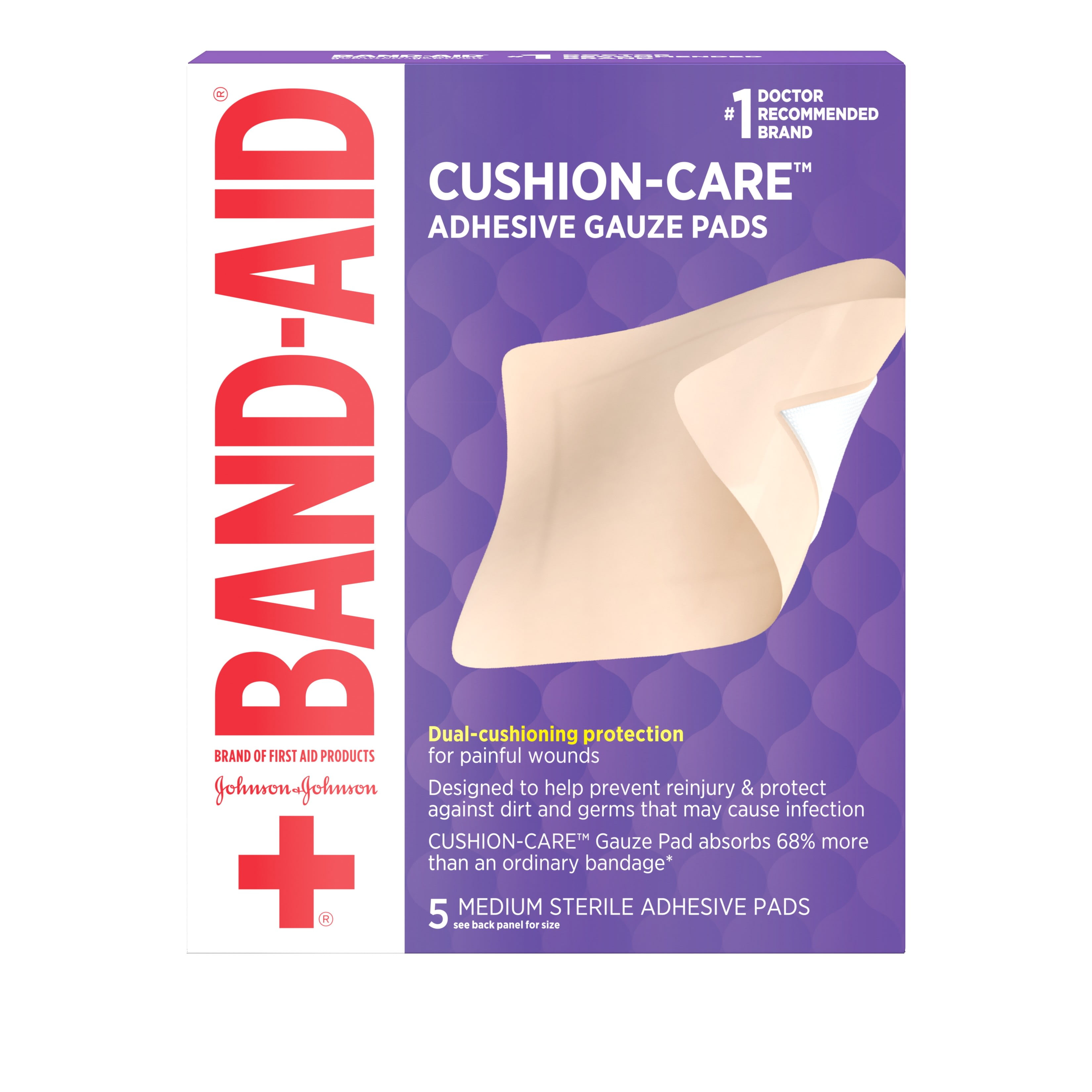 Band-Aid Brand First Aid Adhesive Gauze Pad, 3.5in x 4.5in, 5 ct