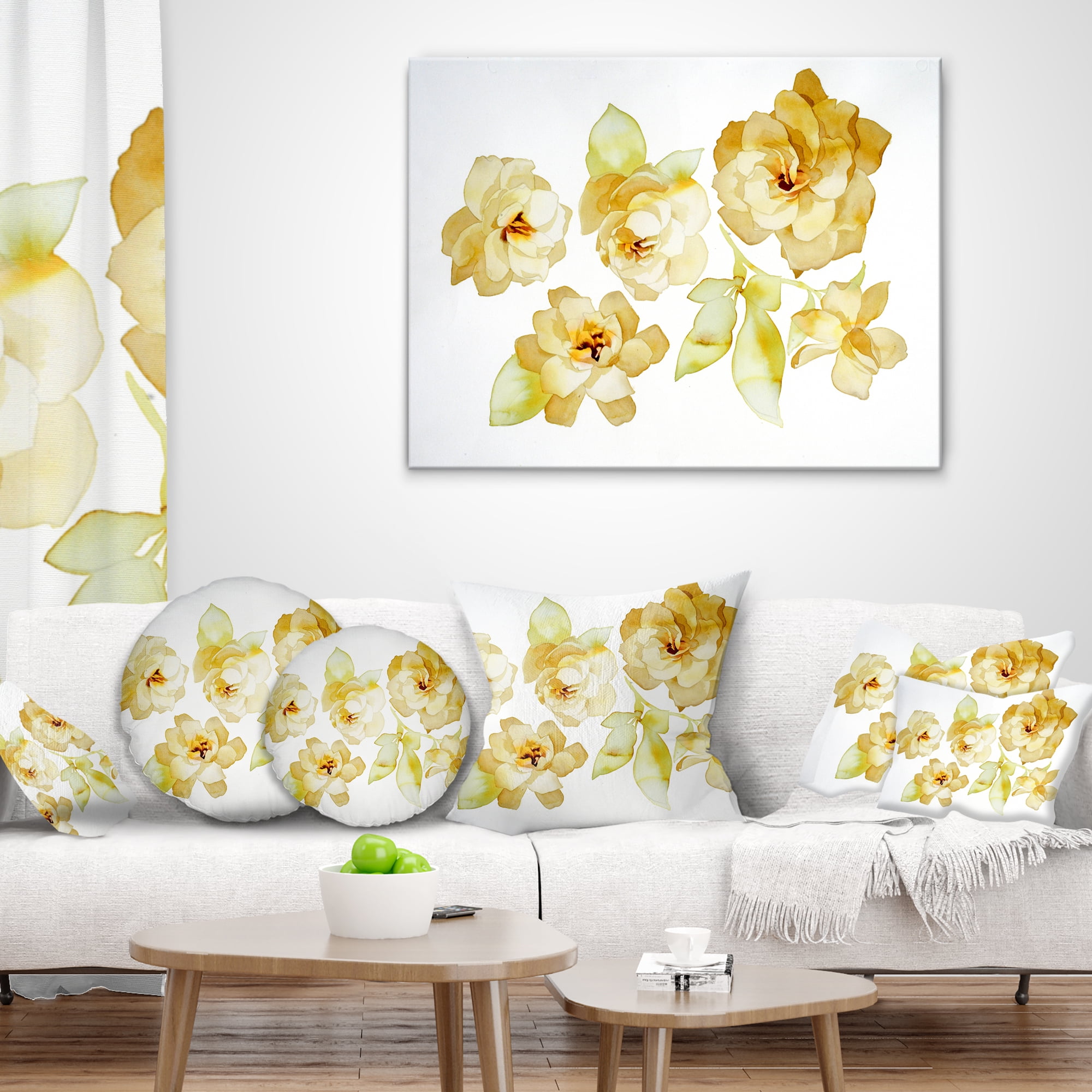 Designart Brown Flowers with White Shade - Floral Throw Pillow - 18x18