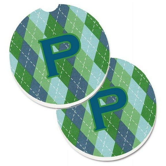 Initial P Monogram Blue Argoyle Set of 2 Cup Holder Car Coaster