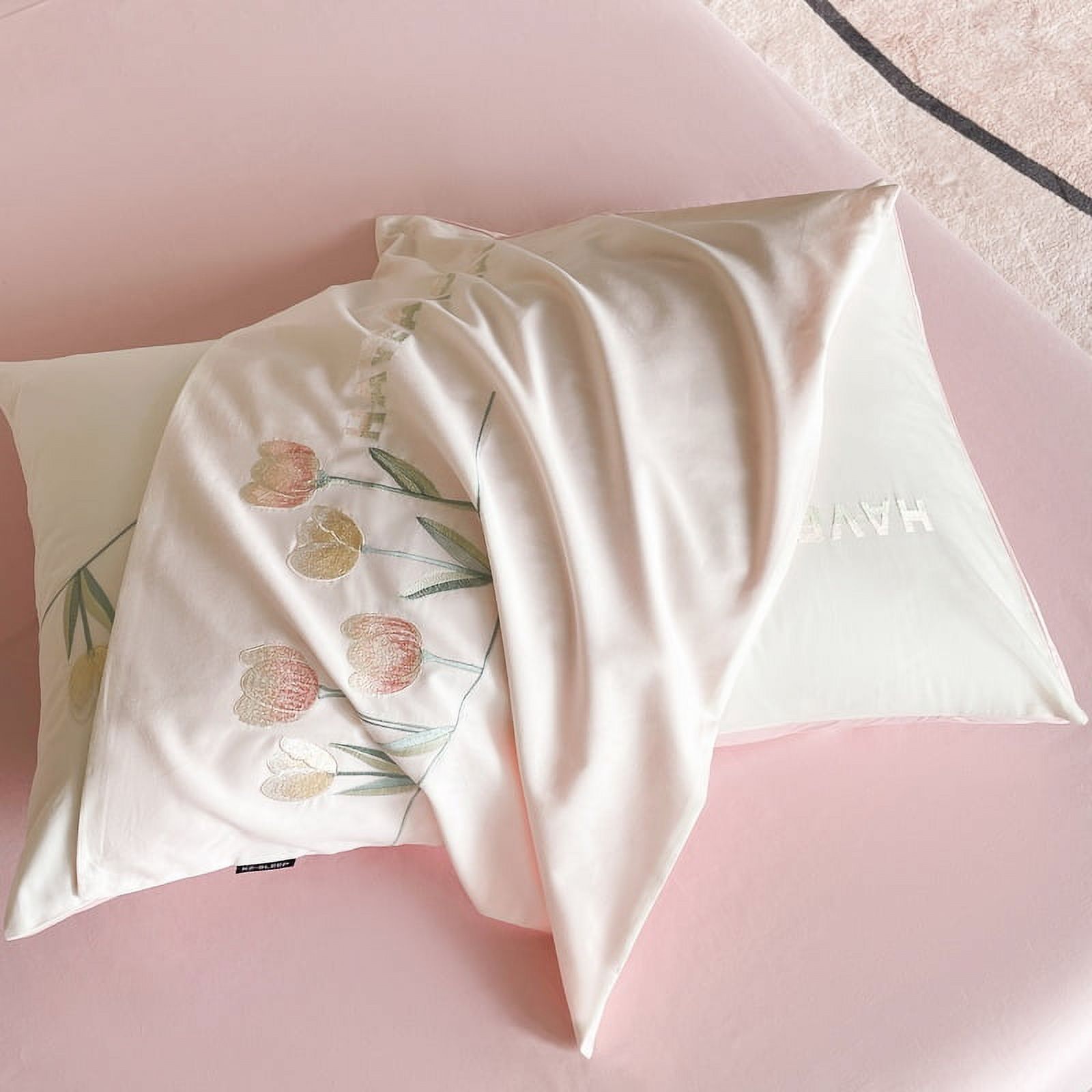 100% Cotton Duvet Cover Set 3Pcs Queen Exquisite Embroidery Pink Comforter Cover 2 Pillowcases Soft Breathable