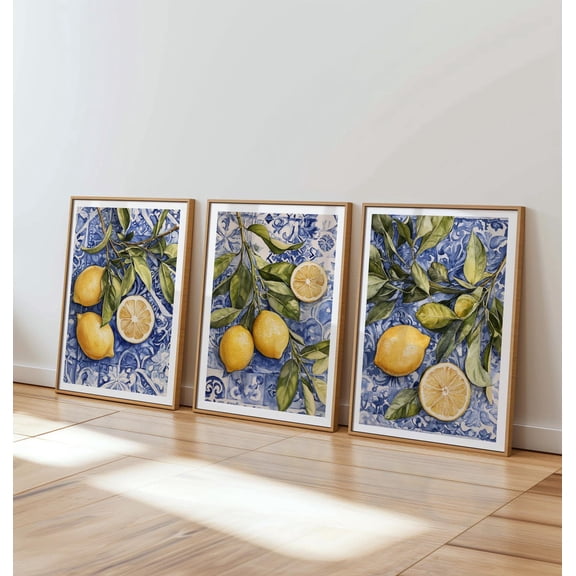 Lemon Citrus Mediterranean Lemons Kitchen Wall Art Set 3 Unframed Paper Print 8x12