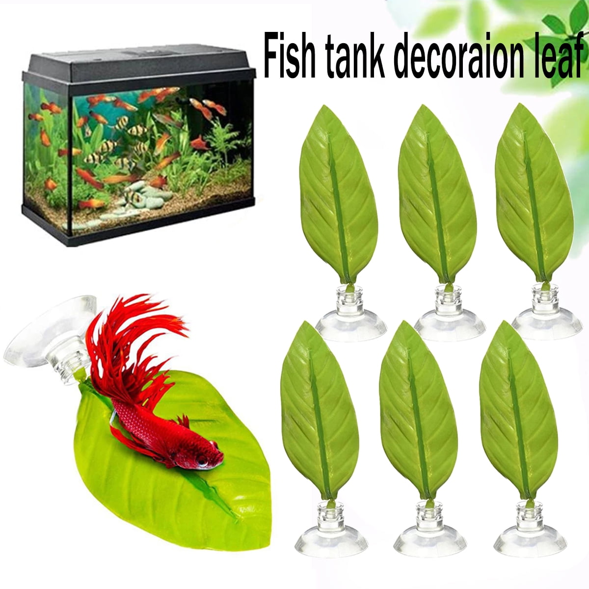 6 Packs Betta Fish Tank Leaf with Suction Cups Silk Plants Hammock Fish Tank Decorations Betta Bed Leaf Hammock Pad for Betta Fish 