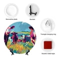 thumbnail image 4 of Daiia Pop Art Colorful Cows Printed Pattern Ceramic Plate Dinner Plates Bone China Decorative Plates with Display Stand Art Ceramic Ornaments for Wall Hanging Decoration-6in, 4 of 6