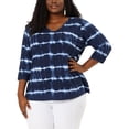 thumbnail image 1 of Women's Plus Size T-shirt Tye Dye Side Slit 3/4 Sleeve Stripe Top Blue 3X, 1 of 7