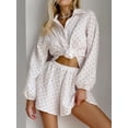 thumbnail image 3 of Arvbitana Women's Cotton Pajamas Set Mini Heart Print Long Sleeve Lapel Button Shirt + Wide Leg Shorts 2Pcs Sleepwear Ladies Soft Casual Loungewear, 3 of 6