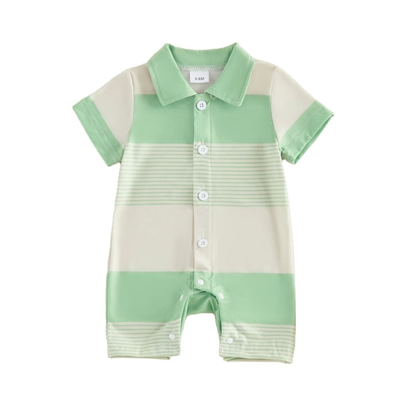 BemeyourBBs Newborn Baby Boy Summer Clothes Romper One Piece Outfit 0 3 6 12 18 Months Contrast Color Stripes Collar Short Sleeve Button Down Jumpsuit Shorts