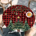thumbnail image 2 of Christmas Tree Round Tablecloth, Fitted Table Cover with Elastic for 55"-60" Round Tables, Winter Xmas Ball Snowy Red Black Plaid Table Cloth Outdoor Indoor Dinning Party Waterproof Tablecloths, 2 of 7