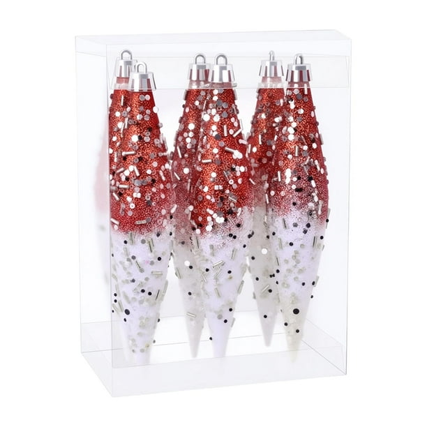 6 Adornos Navideños Colgantes en Forma de Gota, Decoración para Árbol de Navidad, Manualidades, Reutilizables, Regalo Rojo Blanco