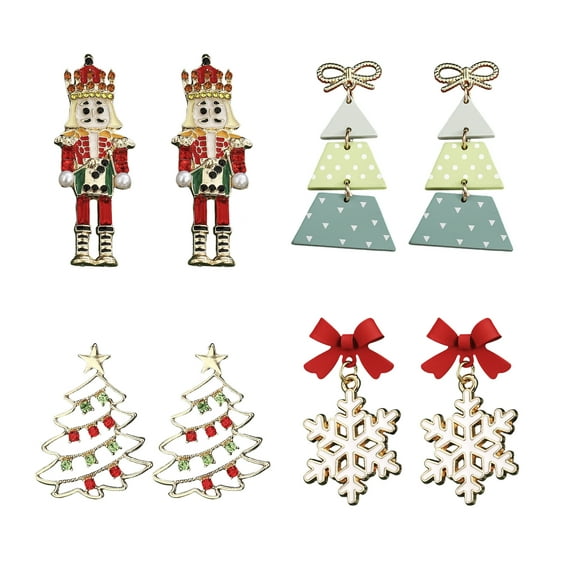 DESIGNICE Christmas Earrings for Women 4 Pairs Set Cute Christmas Tree Snowflake Nutcracker Dangle Earrings Christmas Earrings Holiday Jewelry Festive Accessories