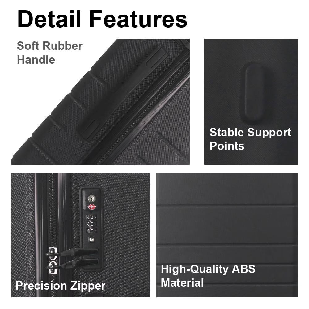 Avobird 3-Piece 20''24''28'' Hardshell Luggage Sets for Business, Trip, Lightweight Suitcase with Rolling Wheels TSA Lock & Moulded Corner, Black