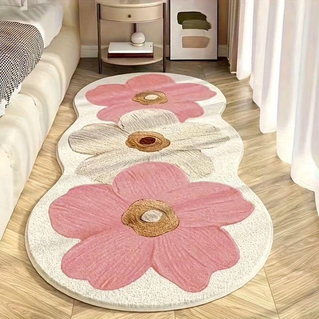 Sokhug Cute Rug Washable, Colorful Flowers Runner Rugs for Bathroom Kitchen Bedroom, Boho Floral Spring Decoration