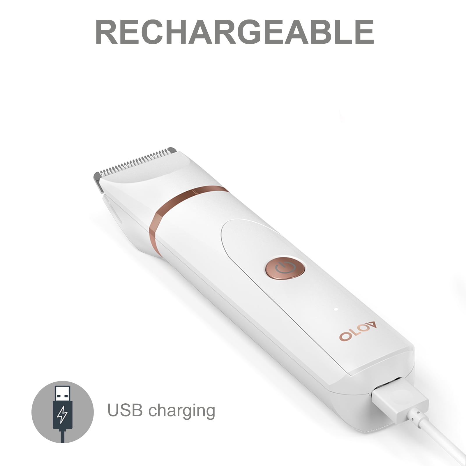 OLOV Body Hair Trimmer for Men and Women, Wet/Dry Waterproof Shaver, Usb Rechargeable, White