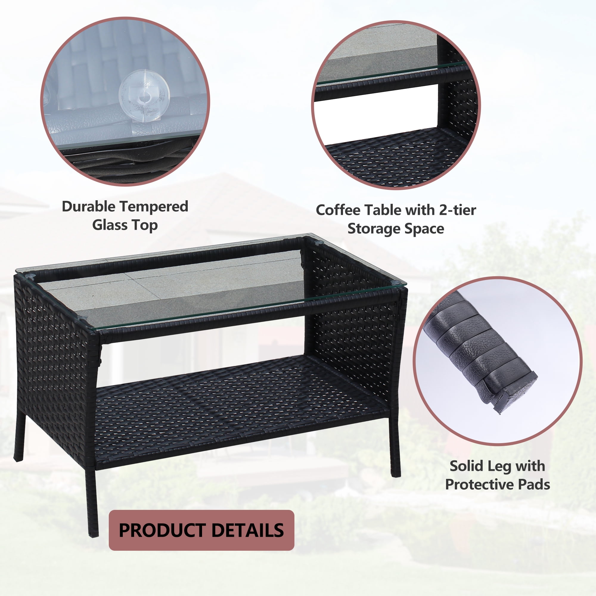 8 PCS Outdoor Patio Bistro Furniture Set, All-Weather Rattan Chair Set, Conversation Furniture Sets, Cushioned Seat & Glass Table, Bistro Table Set for Porch Garden Poolside Balcony, T208