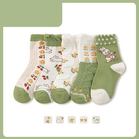 

Children Socks Autumn And Winter New Cartoon Cute Green Animal Print Bunny Comfortable Warm Slip On Not Matching Socks