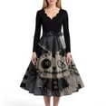thumbnail image 4 of Halloween Dresses for Women Witch Hat Candy V Neck 1950s Hepburn Cute Dresses Long Sleeve Cocktail Fall Vintage Dress with Belt 4XL, 4 of 5