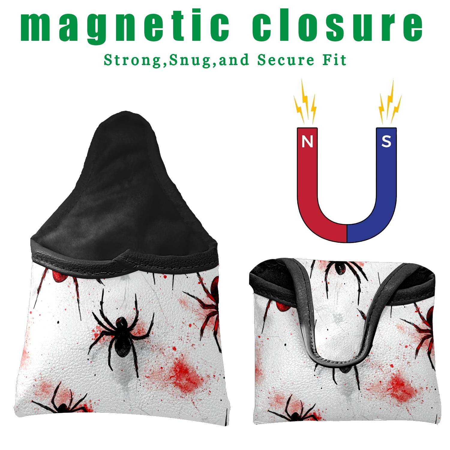 Golf Mallet Putter Cover Premium Leather Waterproof Golf Putter Head Cover with Magnetic Closure Black Insects
