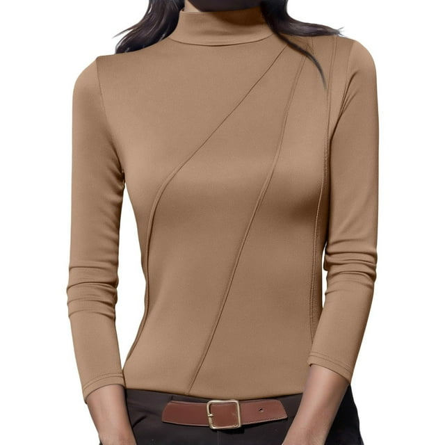 QHFBli Women's Thermal Mock Turtleneck Shirts Texture Fleece Long Sleeve Base Layer Warm Tops for Cold Weather Workout