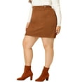 thumbnail image 4 of Agnes Orinda Women's Plus Size Faux Suede Side Buttons Bodycon Fashion Mini Skirt 2X Khaki, 4 of 6