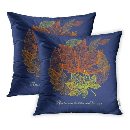 Fall Leaf Outline ECCOT Blue Fall Doodle Colorful Leaves Green Oak Autumn Lace Maple Outline Foliage Pillowcase Pillow Cover 18x18 inch Set of 2 ()