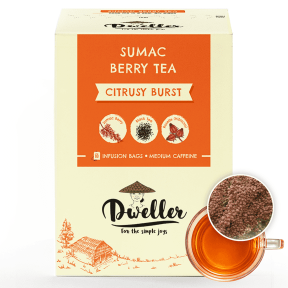 Dweller Sumac Berry Tea, Fruit Tea with Wild Sumac and Hibiscus, No Added Flavoring, Hot or Iced Tea, Tea Bags, 18 Count