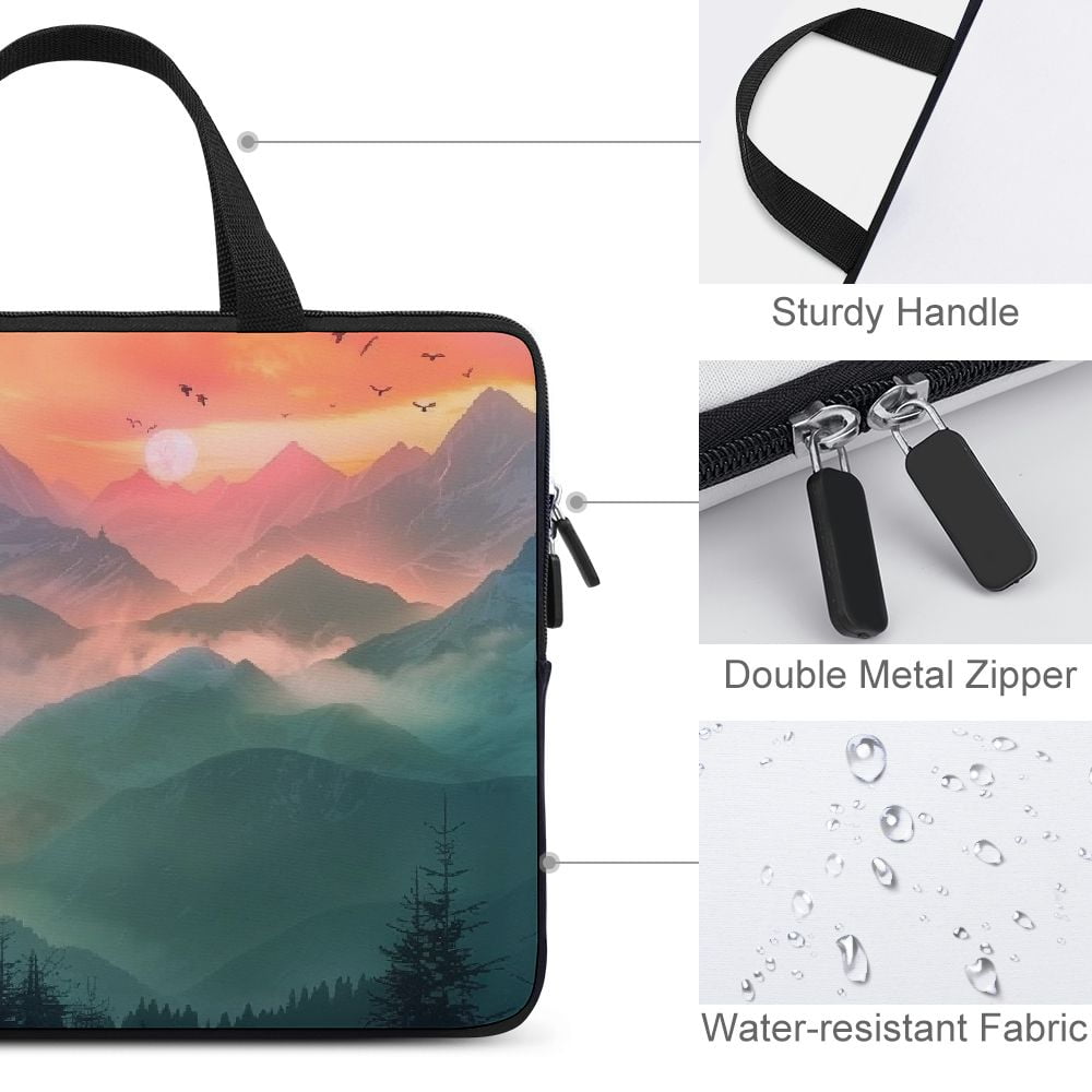 JRXY Mountain Range Sunset Birds Laptop Bag Diving Fabric Computer Protective Handle Case 15inch