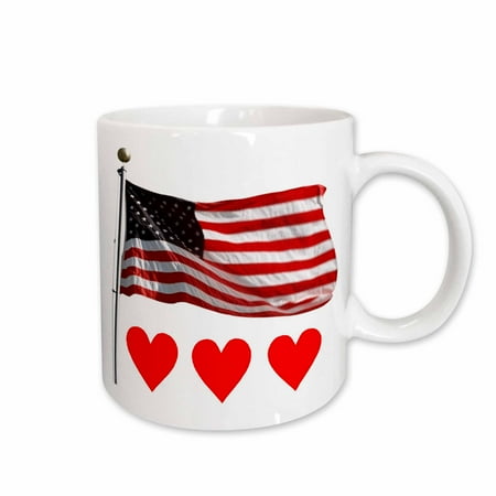 

3dRose Red Hearts and USA Flag Ceramic Mug 11-ounce