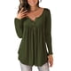 thumbnail image 5 of Camisa de mujer Botón plisado Blusa suelta Camiseta de manga larga Top, Verde militar, 3XL Scienceny AP000668-11, 5 of 7