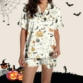thumbnail image 2 of CONFREE Womens Halloween Pajamas Short Sleeve Cartoon Pumpkin Ghost Satin Sleepwear Tops Shorts Hallowmas Pjs For Women Cozy Nightwear, 2 of 7