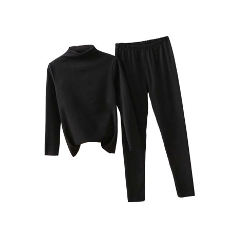 

Martokay Cold Winter Thermal Underwear Long Sleeve Pajama Suit Half-high Collar Warm Shirt Warming Top Trousers Accessory Black L