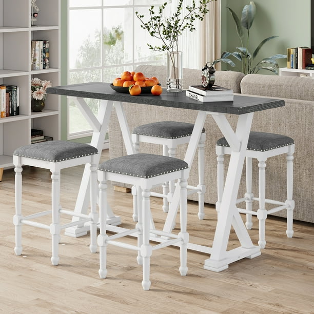 TOPMAX Mid-century Counter Height 5-Piece Dining Set, Wood Console