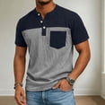 thumbnail image 6 of 2 Pack Mens Button Crewneck T-Shirts Short Sleeve Shirts for Men with Pocket Vintage Color Block Pullover Tees Tops 4th of July, 6 of 8