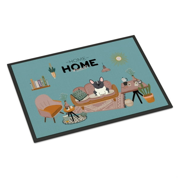 Black White French Bulldog Sweet Home Door Mat