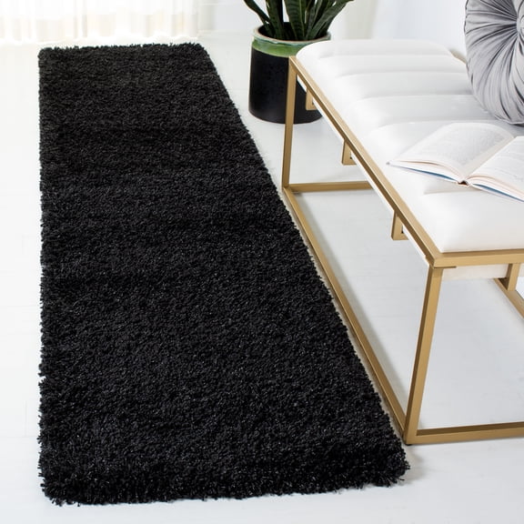 SAFAVIEH California Plush Solid Shag Runner Rug, Black/Ivory, 2'3" x 17' - Modern Design, Black & Ivory, Non-Shedding & Easy Cleaning, Ultra Plush Thick Pile, Ideal for Living Room, Bedroom, Entryway