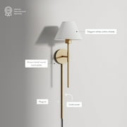 Nathan James Millie Plug-in Wall Sconce, Wall Mounted Bedside Reading Lamp with Cotton Shade and Brass Back Plate