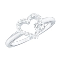 Rosec Jewels Natural Diamond Heart Promise Ring for Women - HI-SI Quality - Open Heart Ring - Ready to Gift for Valentines, 925 Sterling Silver, US 5.50
