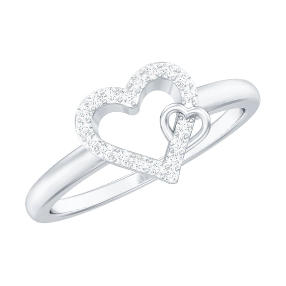 Rosec Jewels Natural Diamond Heart Promise Ring for Women - HI-SI Quality - Open Heart Ring - Ready to Gift for Valentines, 925 Sterling Silver, US 4.00