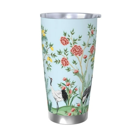 

Salouo Chinoiserie Floral Palm Tree Print 20oz Tumbler with Lid Stainless Steel Vacuum Insulated Tumbler Durable Insulated Coffee Mug Thermal Cup with Splash Proof Sliding Lid-Without Straw