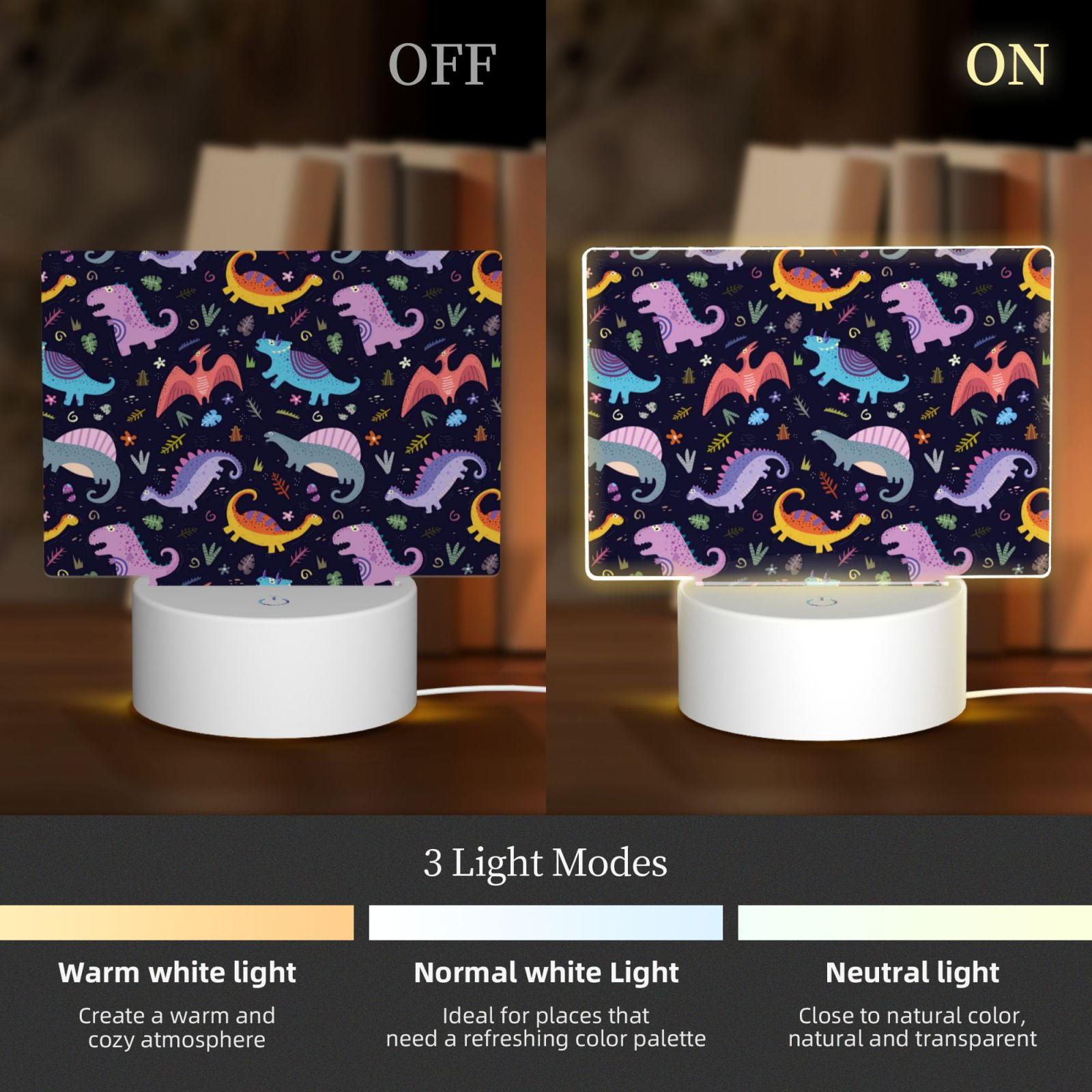 Kdxio Cartoon Dinosaur Rectangular Acrylic Night Light Acrylic Sleep Night Light Friend Gifts for Birthday Gifts for Women Teens Boys Girls