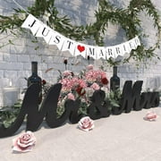 Large White Wooden Mr & Mrs Sign with Just Married Banner White Sweetheart Table Decorations & Photo Props for Anniversary Parties