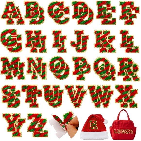 Parches con letras de chenilla FOGWOWO rojos y verdes para ropa