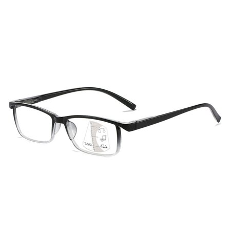 Men Women Simple Frame Vintage Ultra Light Glasses Anti-Blue Light Reading Glasses Progressive Multifocal BLACK STRENGTH 350